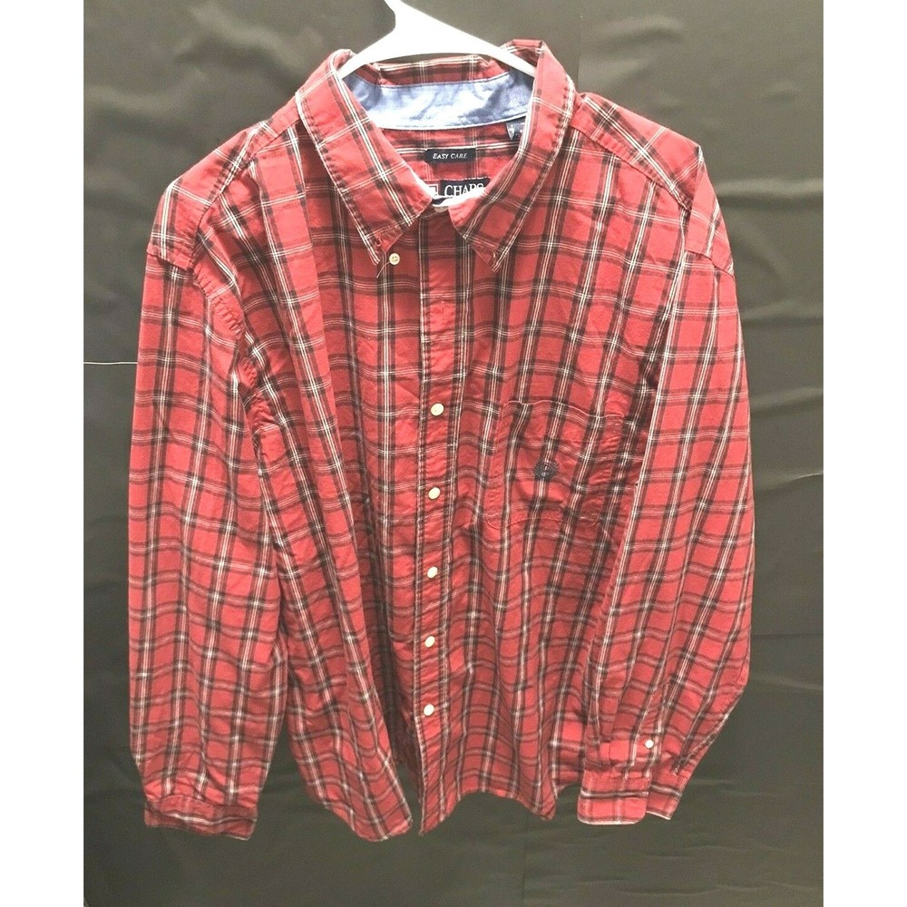 Chaps Easy Care Vintage Mens Plaid Check Red Shirt Long Sleeve Western Size XXL